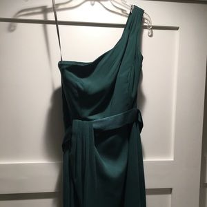 White By VERA WANG Short One Shoulder Belted Gown